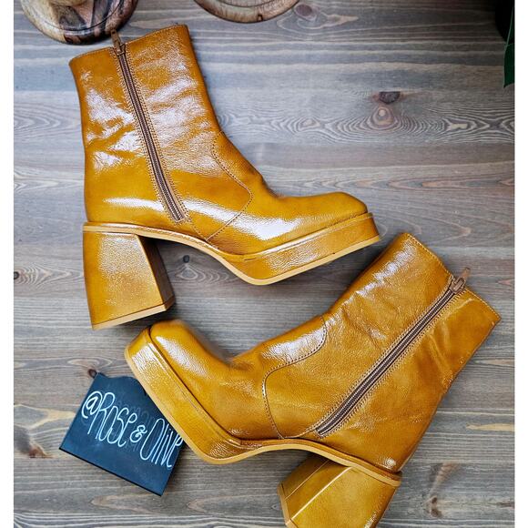 Free People Ruby Shine Cognac Block Heel Ankle Booties - Picture 10 of 11